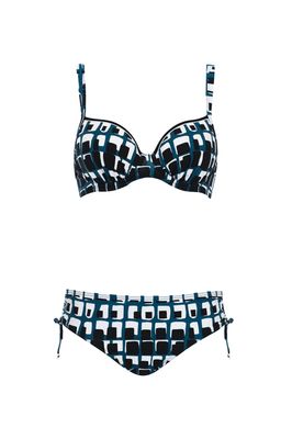 Bikini 2 pièces Géo blanc noir et  gris-bleu