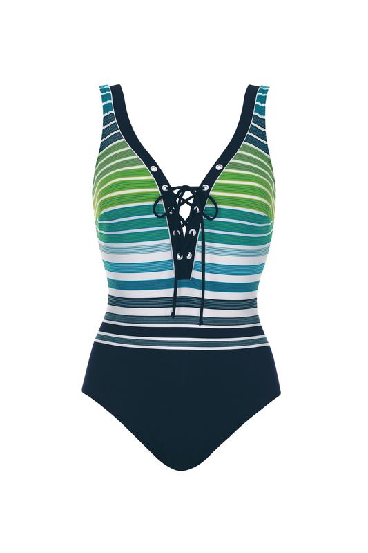 Maillot une pièce avec lacet - Vert et bleu