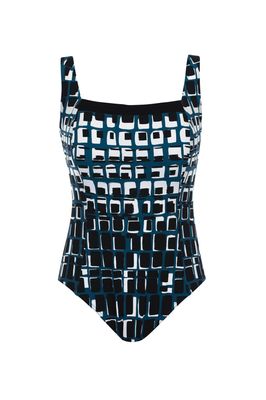 Maillot une pièce encolure carrée Géo, blanc, noir et gris