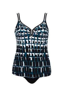 Tankini 2 pièces Géo, blanc, noir et gris-bleu