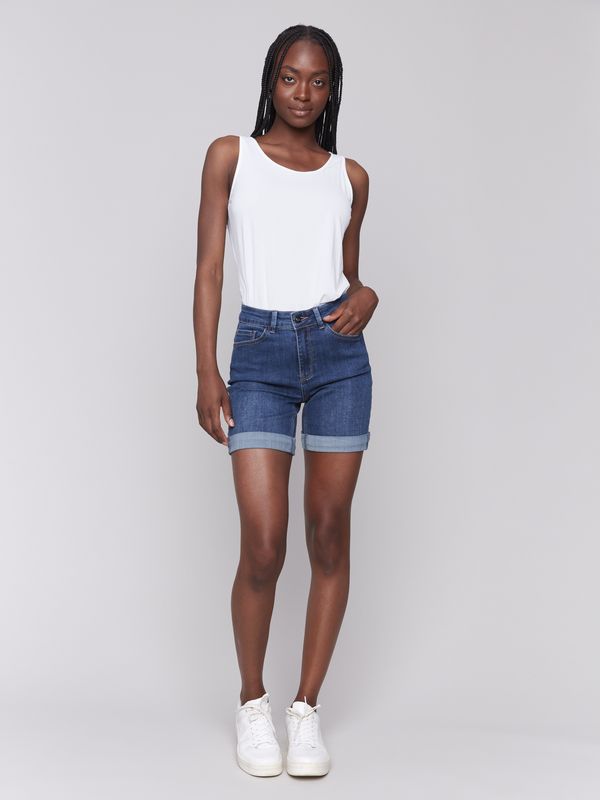 Short en denim stretch avec revers