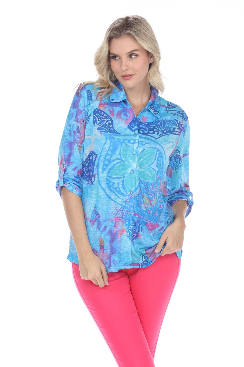 Blouse imprimé, manches 3/4 à bouton - 88988