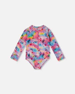 Maillot une pièce à manches longues - Fleurs Arc-en-ciel