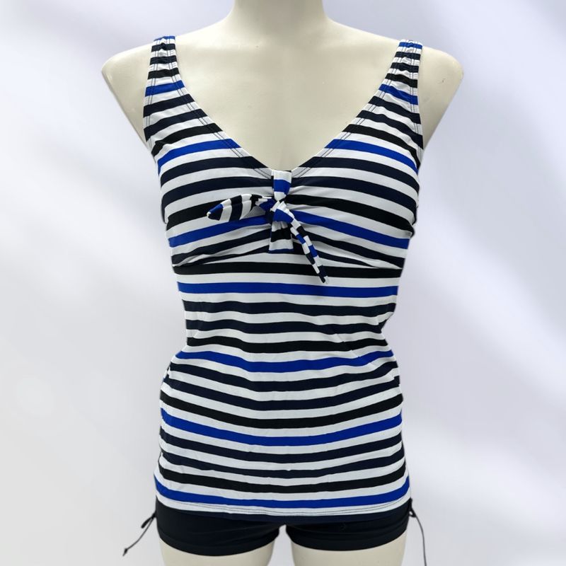 Tankini Col V avec noeud, imprimé rayé