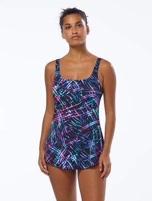 Maillot une pièce encolure carré, jupe avant - Laser Lights