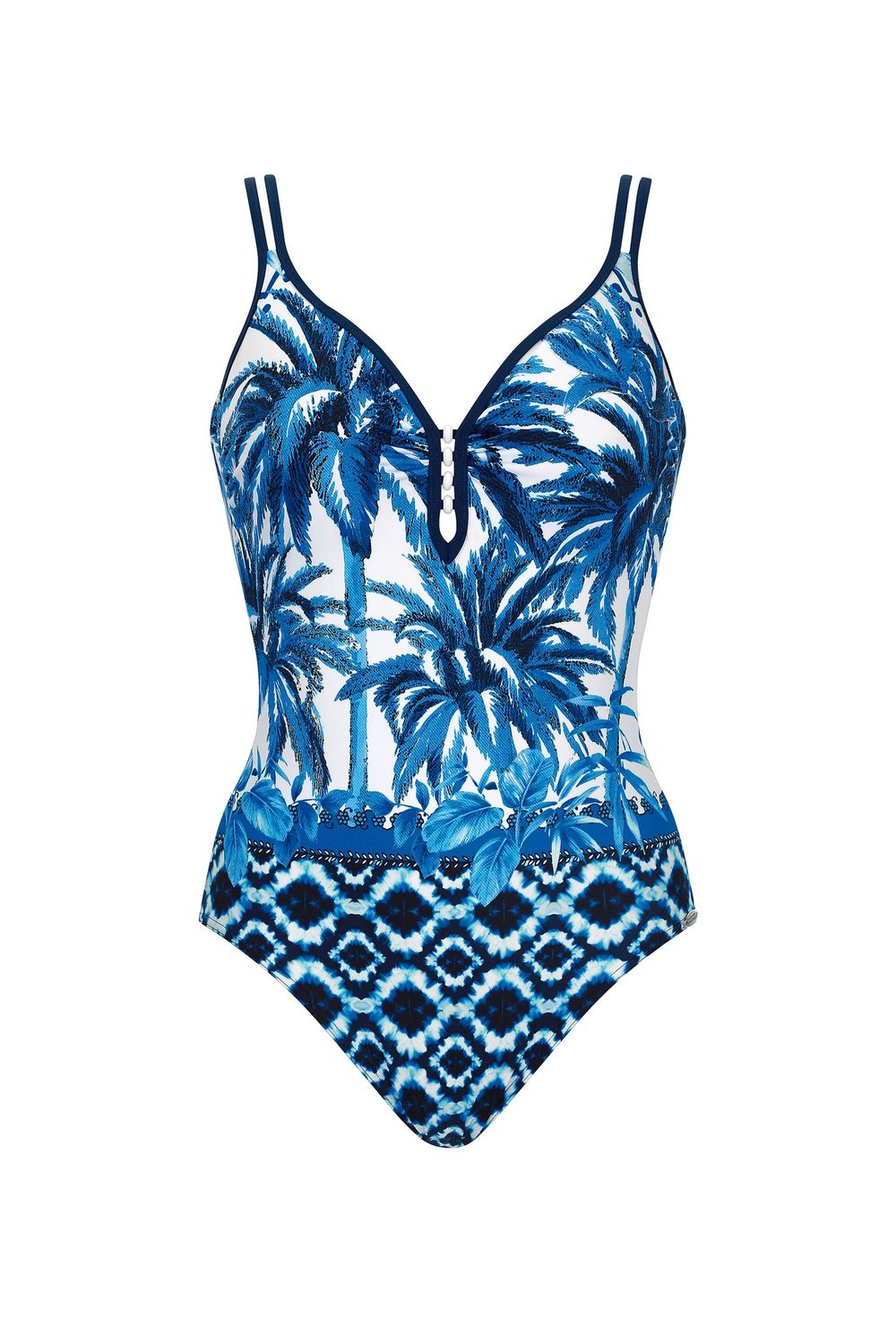 Maillot une pièce col en V - Palmier bleu