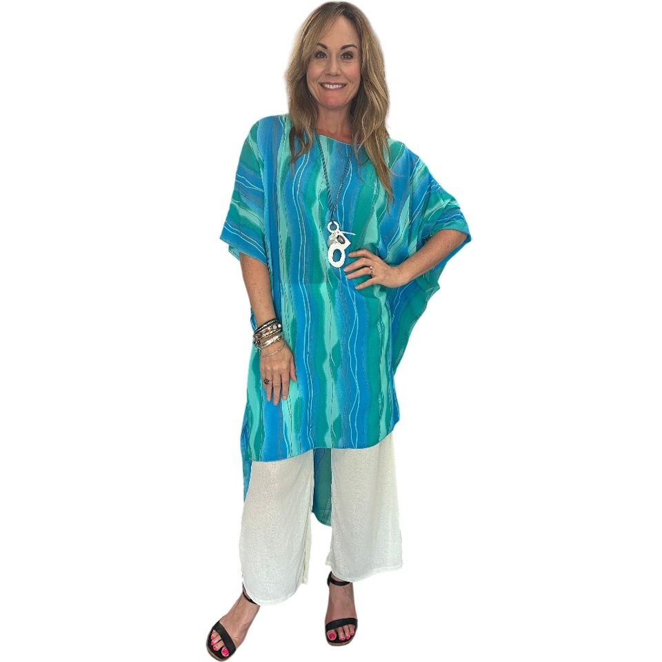 Caftan taille unique - Turquoise/Or