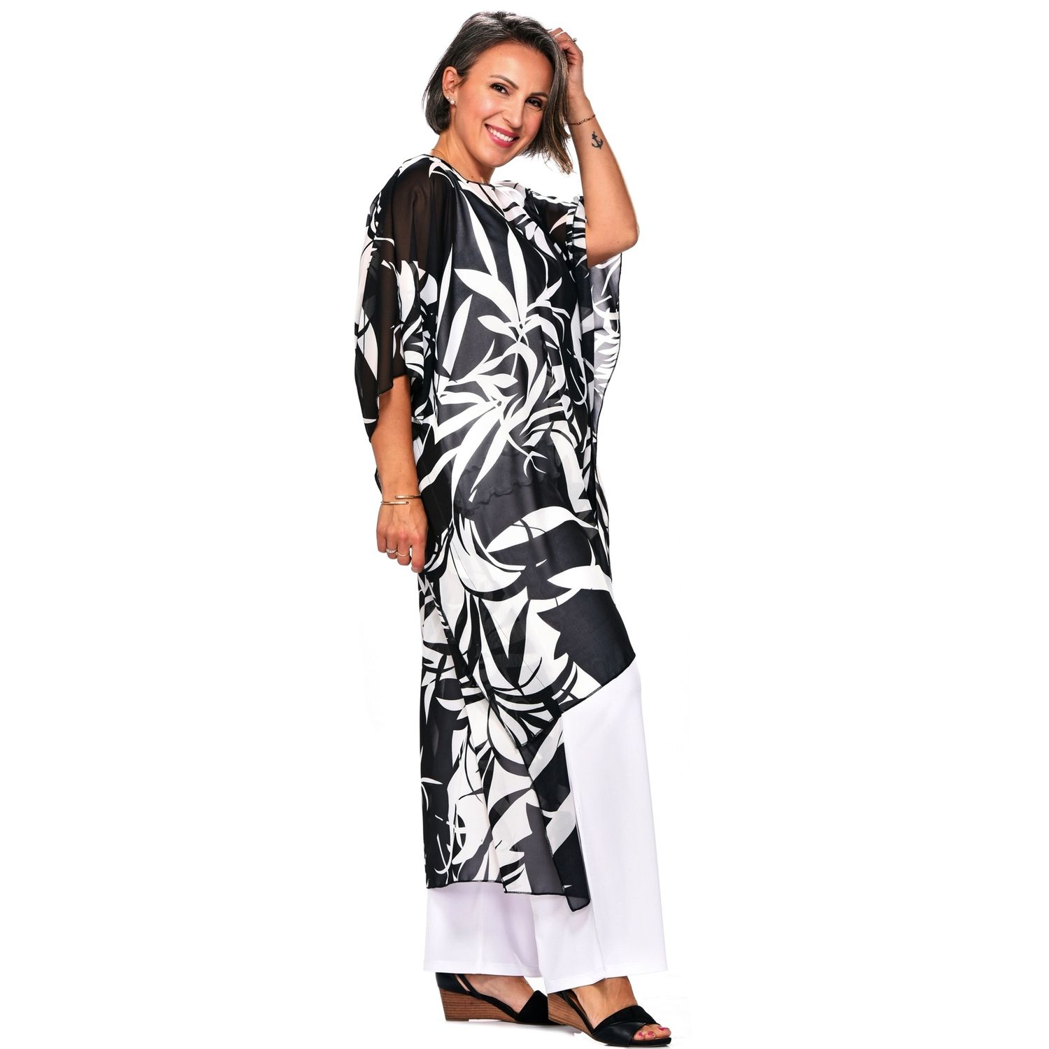 Caftan taille unique - Noir/Blanc