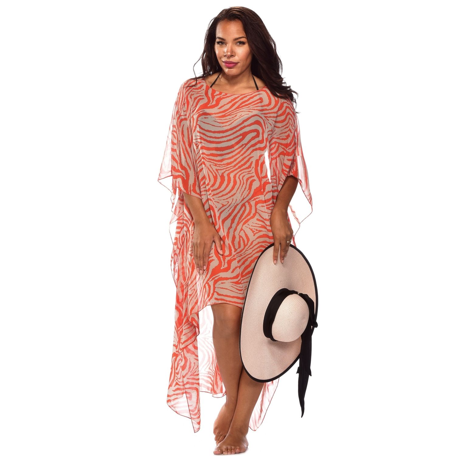 Caftan taille unique - Orange zébré