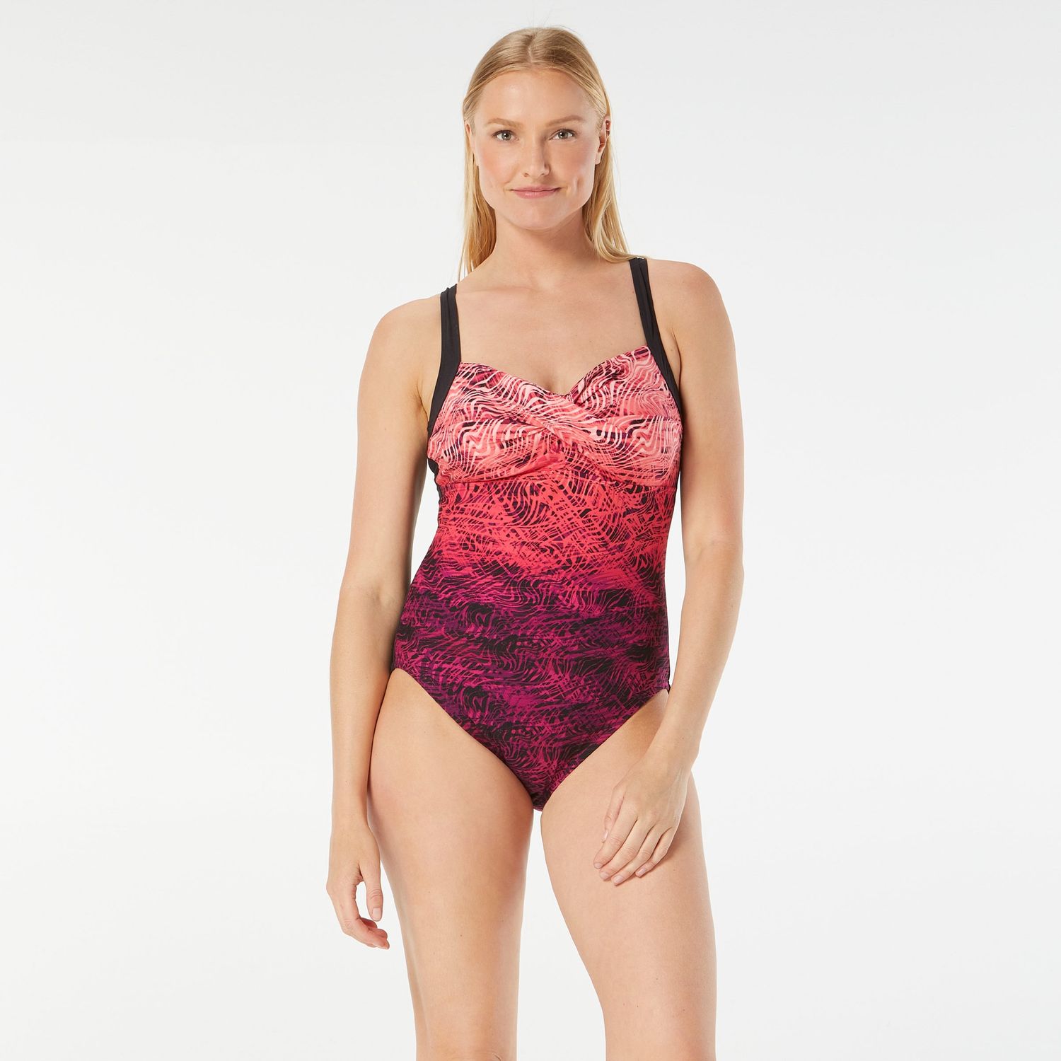 Maillot une pièce dégradé, encolure torsadé - Rose