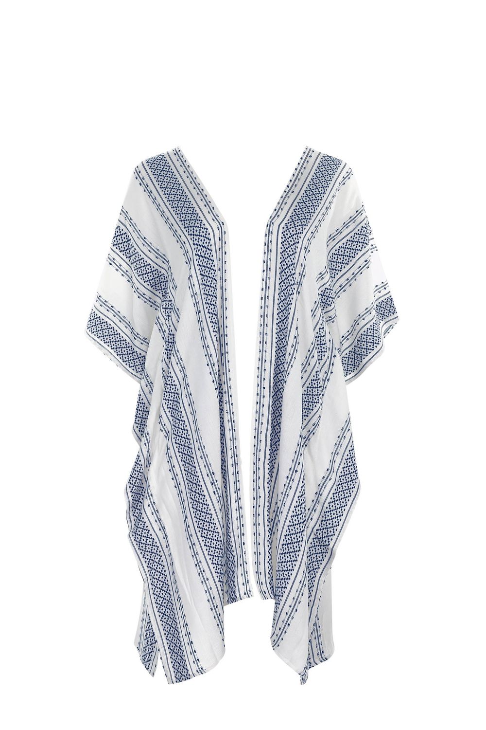 Blouse ouverte en cotton marine et blanche