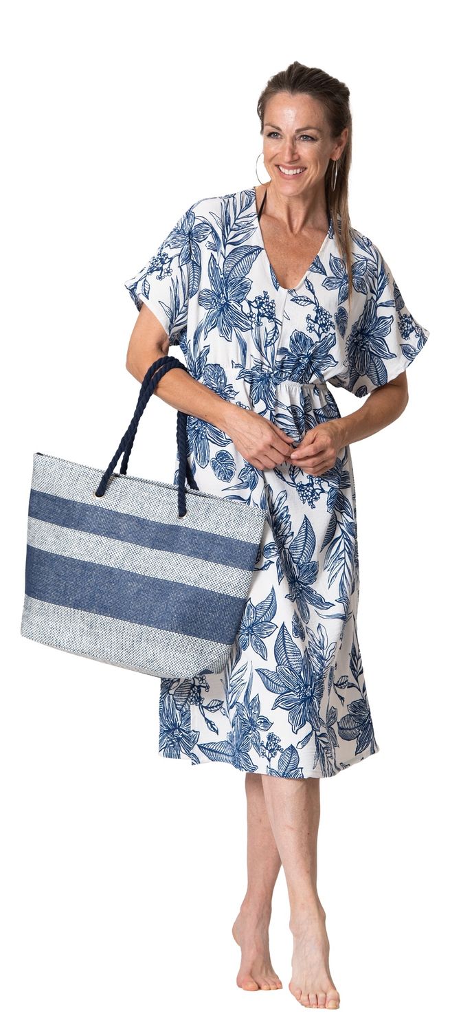 Sac fourre-tout rayé marine avec cordage