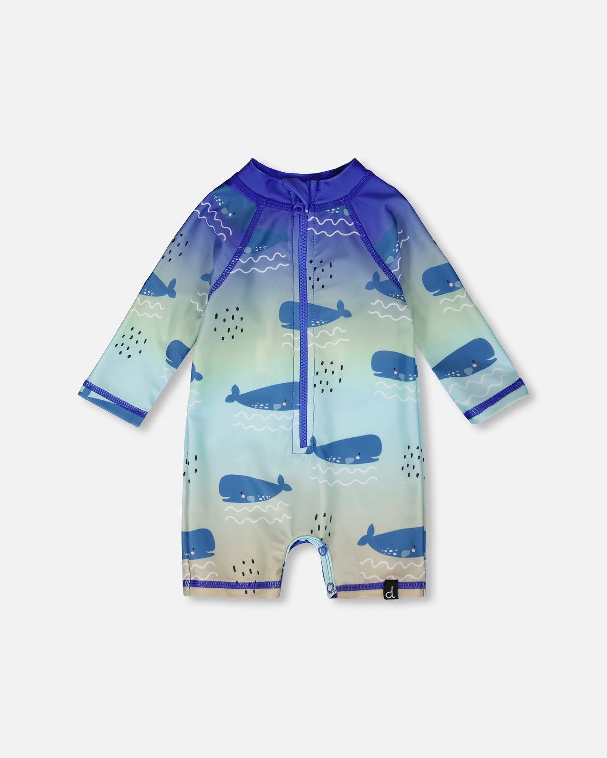 Rashguard à manches longues une-pièce bleu imprimé baleines pour bébé et garçon
