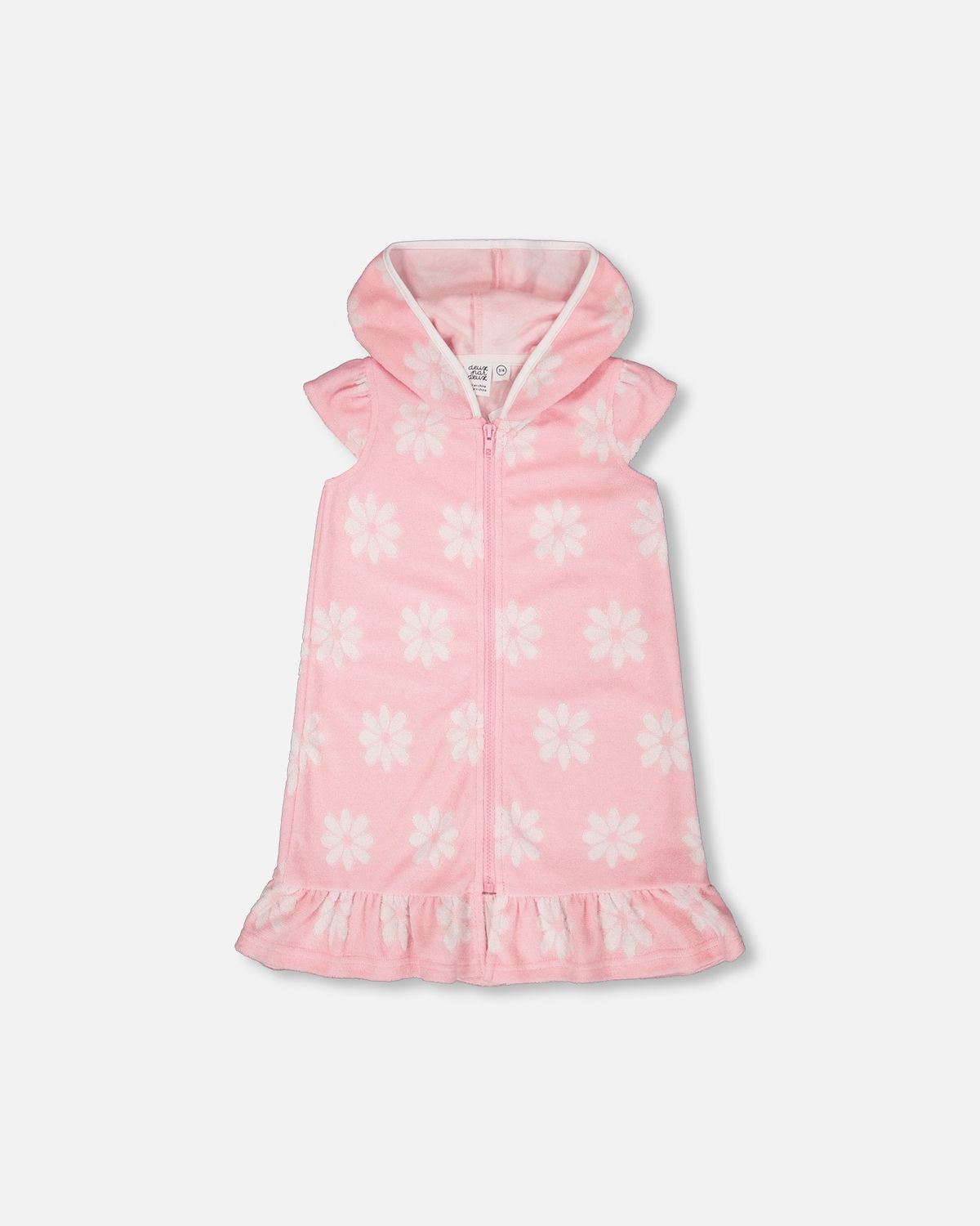 Robe de plage à capuchon en ratine rose imprimé fleurs
