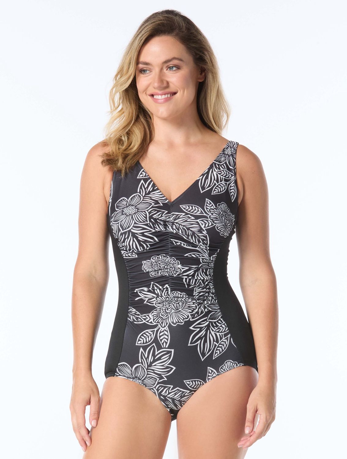 Maillot une pièce V-Neck - Noir et blanc