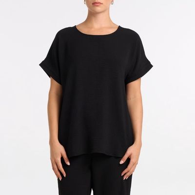 Blouse noir ample à manches courtes