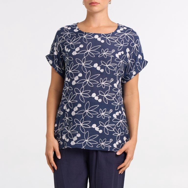 Blouse marine brodée