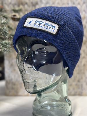 Adult Cuff Beanie Royal/Black Marl w/ Crystal Mtn. Skier