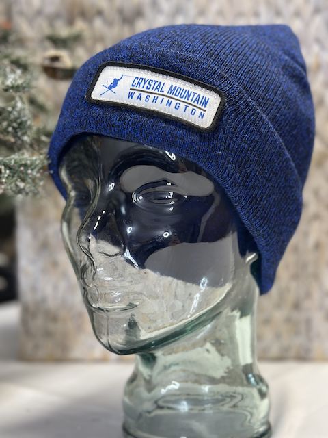 Adult Cuff Beanie Royal/Black Marl w/ Crystal Mtn. Skier