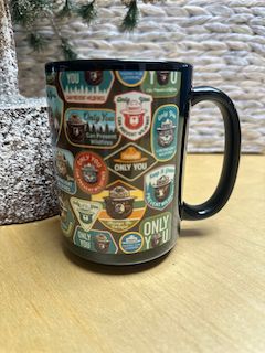 Black 15 oz Mug, Image: Smokey Patch Collage