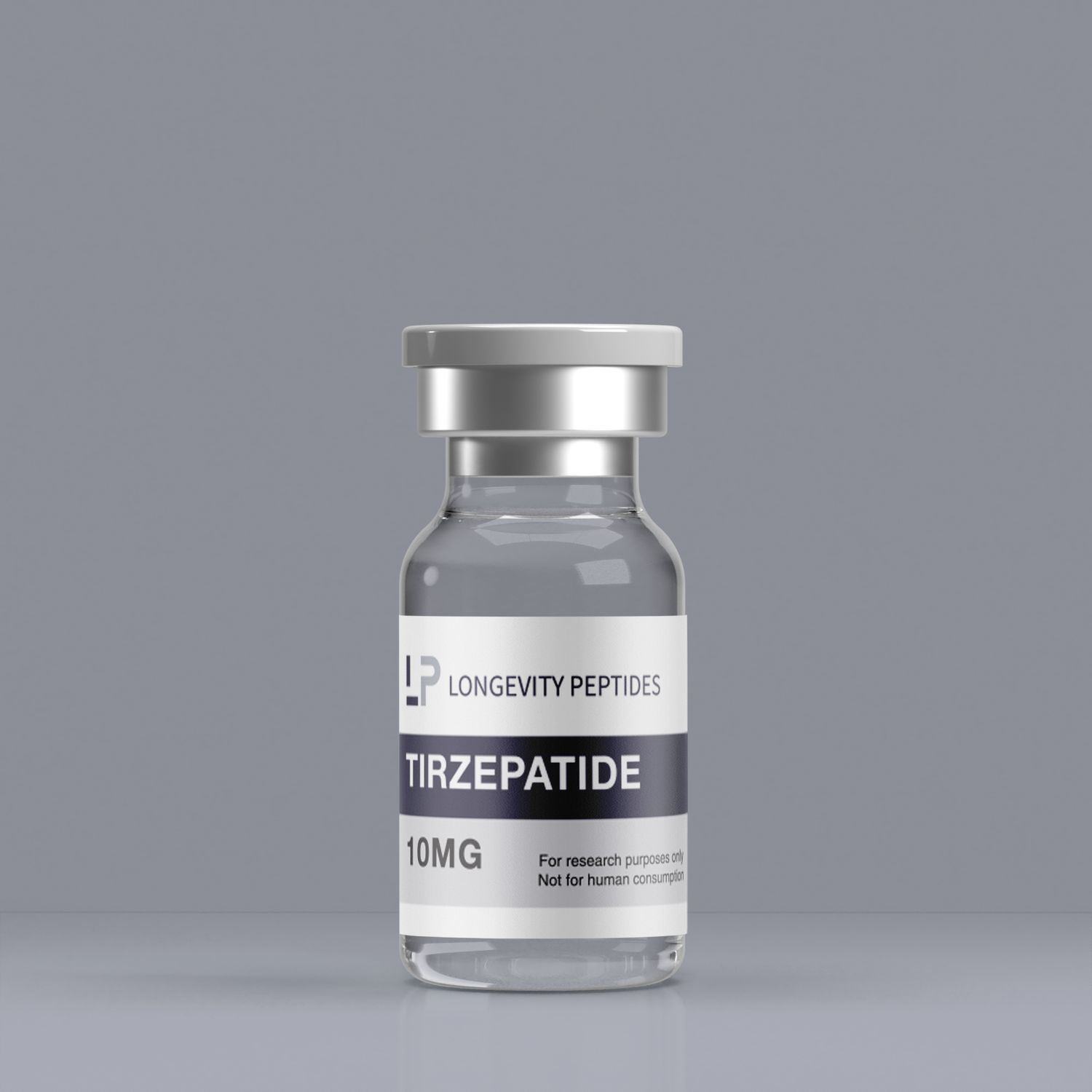 Tirz3 injectable vial with clear label, displayed upright on a light grey background.