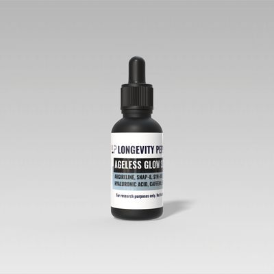 Ageless Glow 30ml anti-aging peptide serum for research only. 