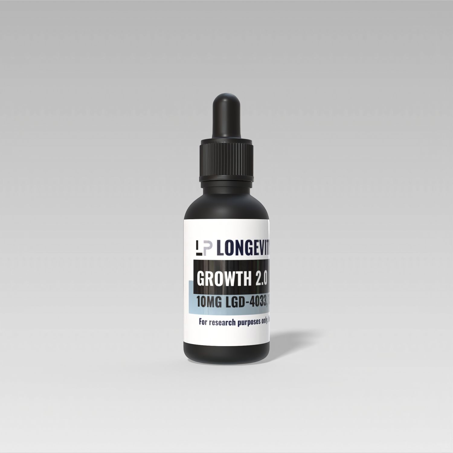 30ml dropper bottle of Growth 2.0, a sarm mix by Longevity Peptides. For research use only. 