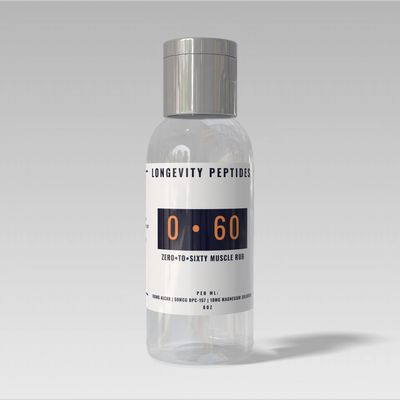 4oz bottle of 0-60 muscle rub with Bpc-157, for research purposes only. 