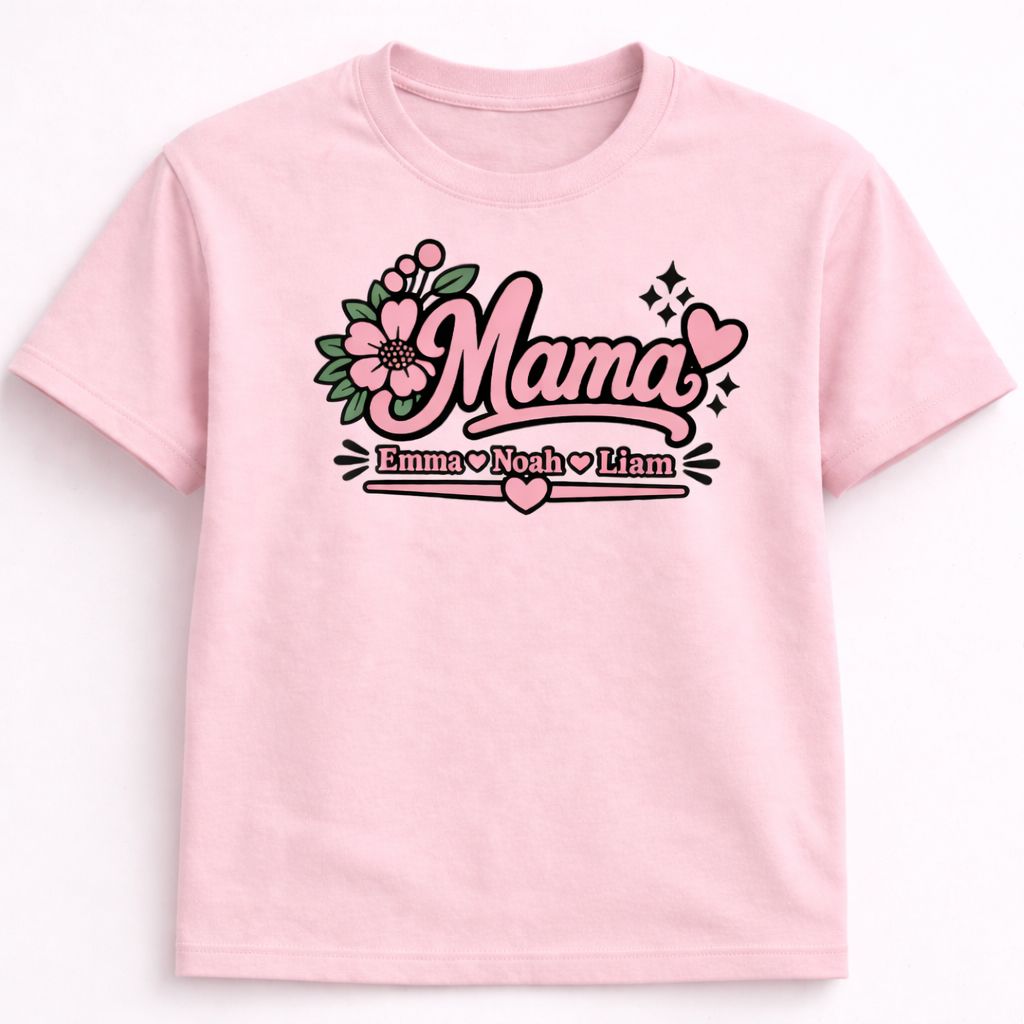 Custom Mama Shirt with Kids Names – Personalized Mom T-Shirt