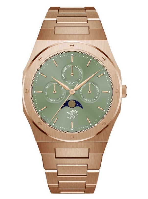 ROSE GOLD PLATED w EMERALD GREEN FACE (Japanese automatic automatic watch ,(non scratchable, caseback mineral) 