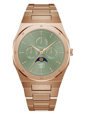 ROSE GOLD PLATED w EMERALD GREEN FACE (Japanese automatic automatic watch ,(non scratchable, caseback mineral) 