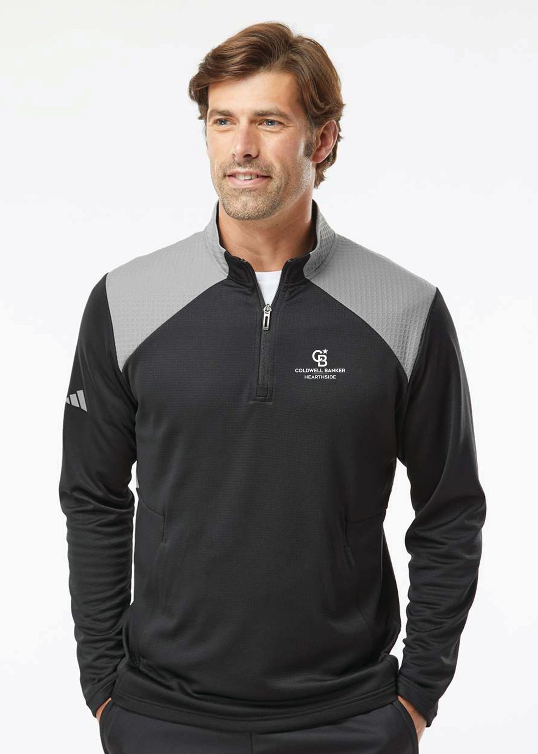 ADIDAS Men&#39;s Textured Mixed Media Quarter-Zip Pullover