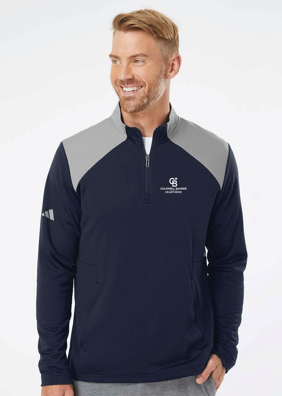 ADIDAS Men&#39;s Textured Mixed Media Quarter-Zip Pullover