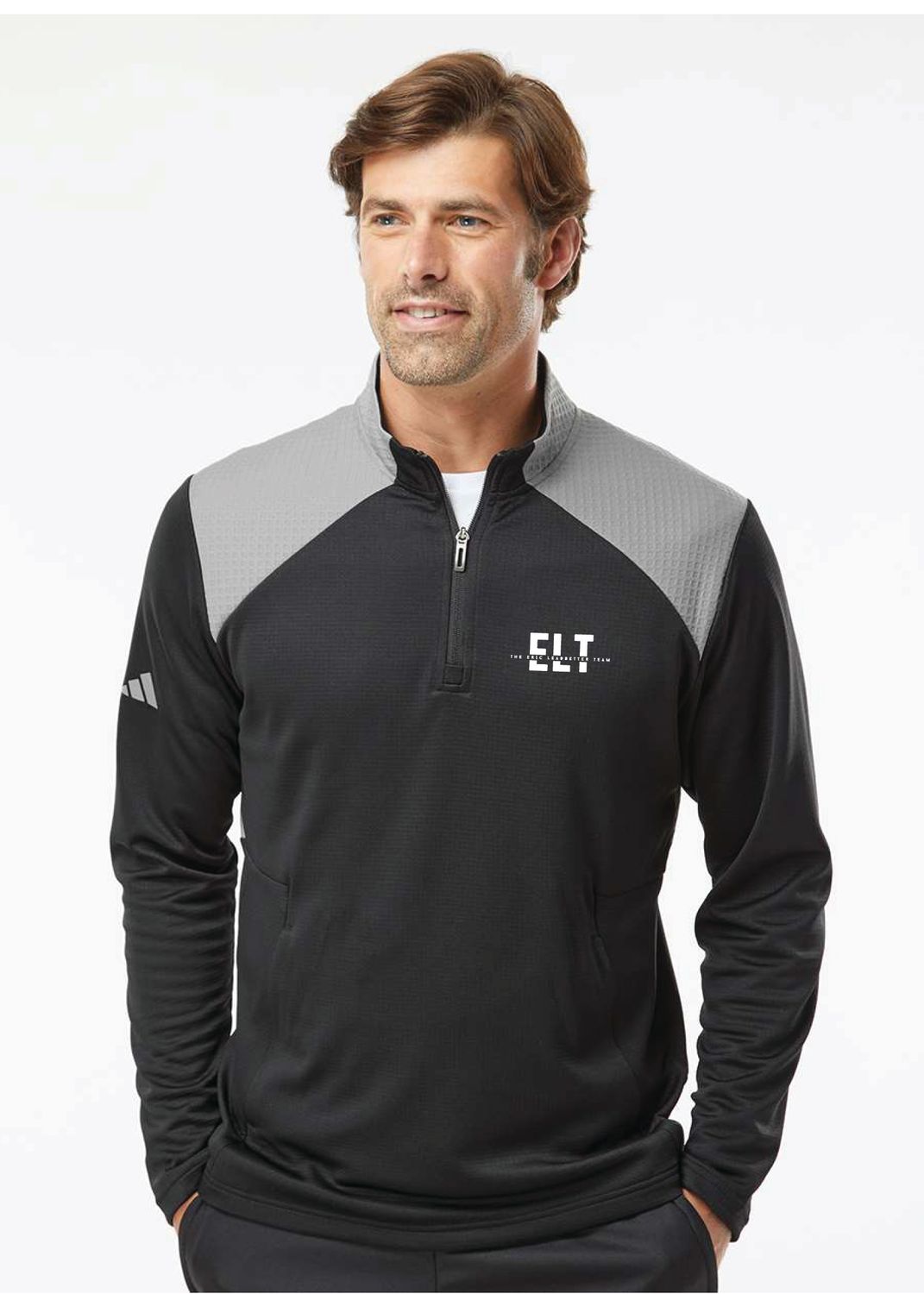 ADIDAS Men's Textured Mixed Media Quarter-Zip Pullover