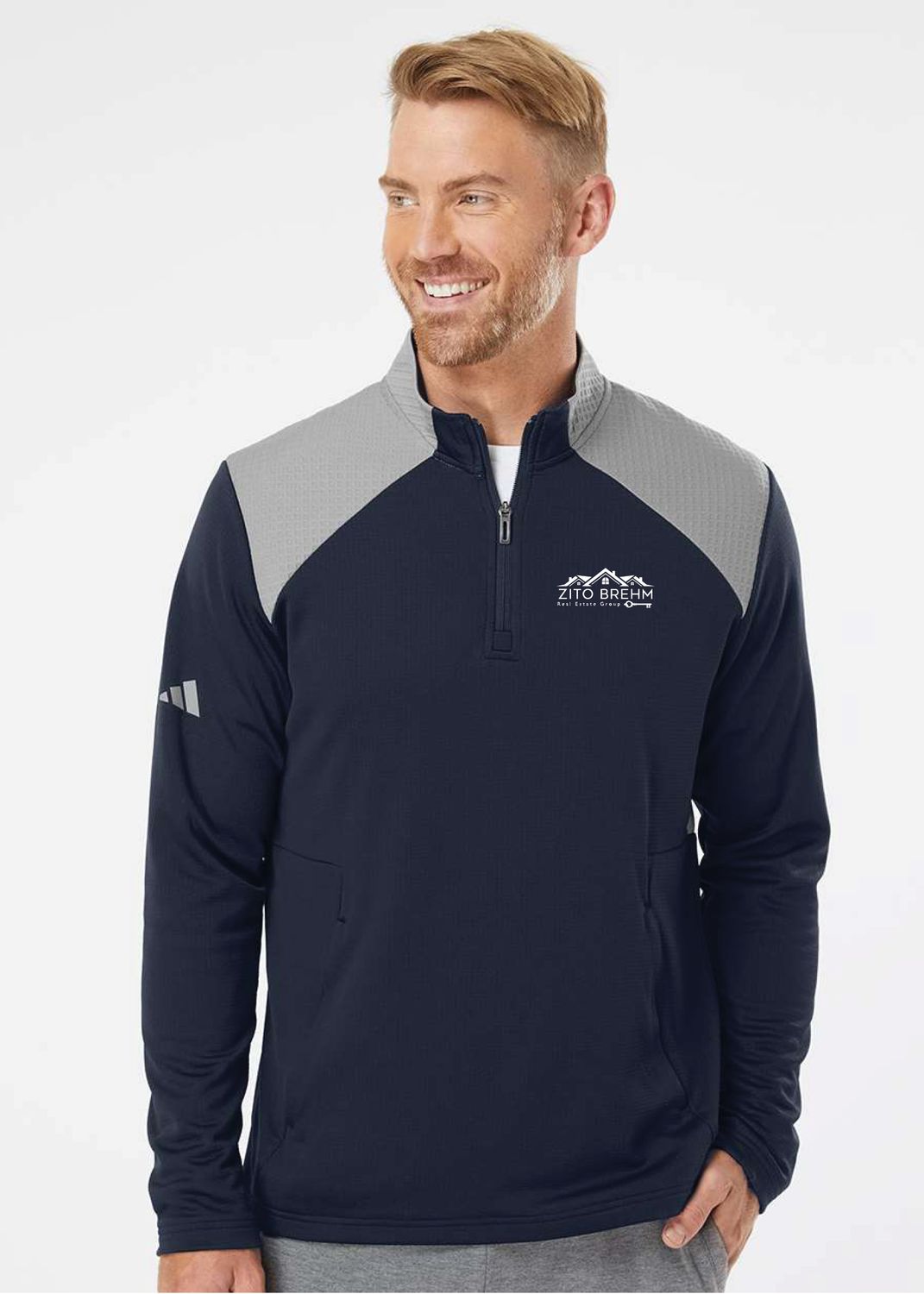 ADIDAS Men's Textured Mixed Media Quarter-Zip Pullover