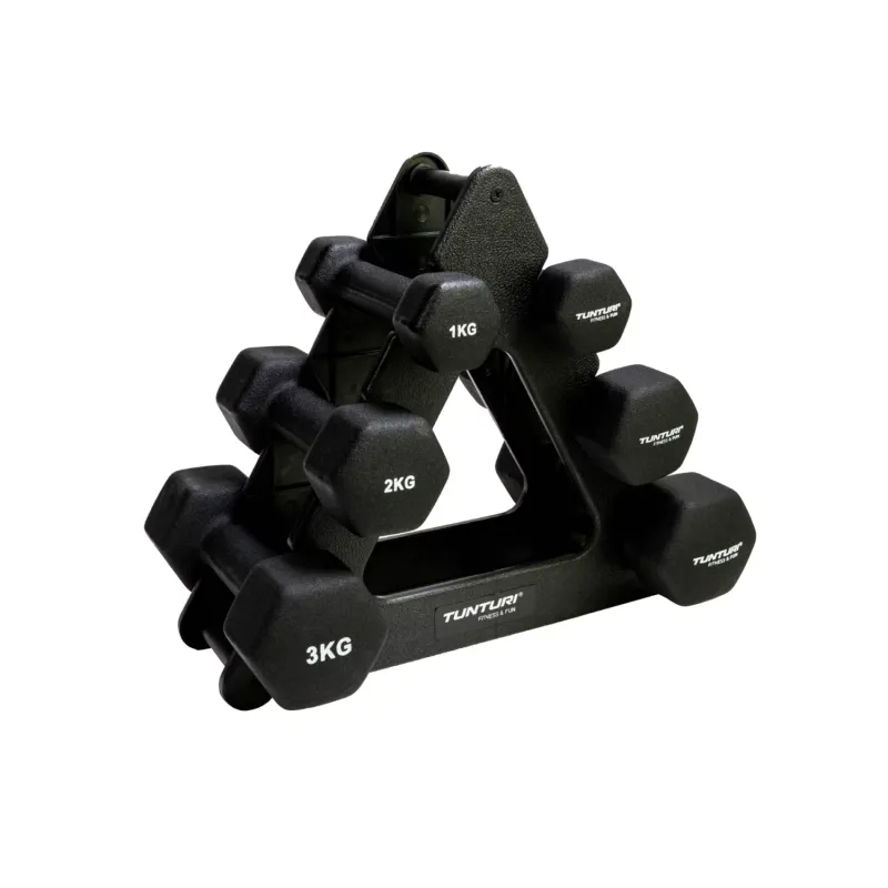 Tunturi – Set Haltères en Néoprène avec Support