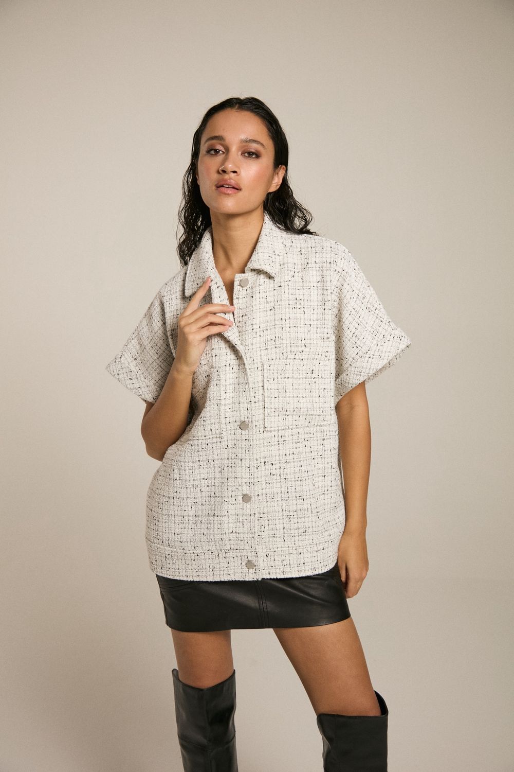 Short Sleeve Tweed Jacket