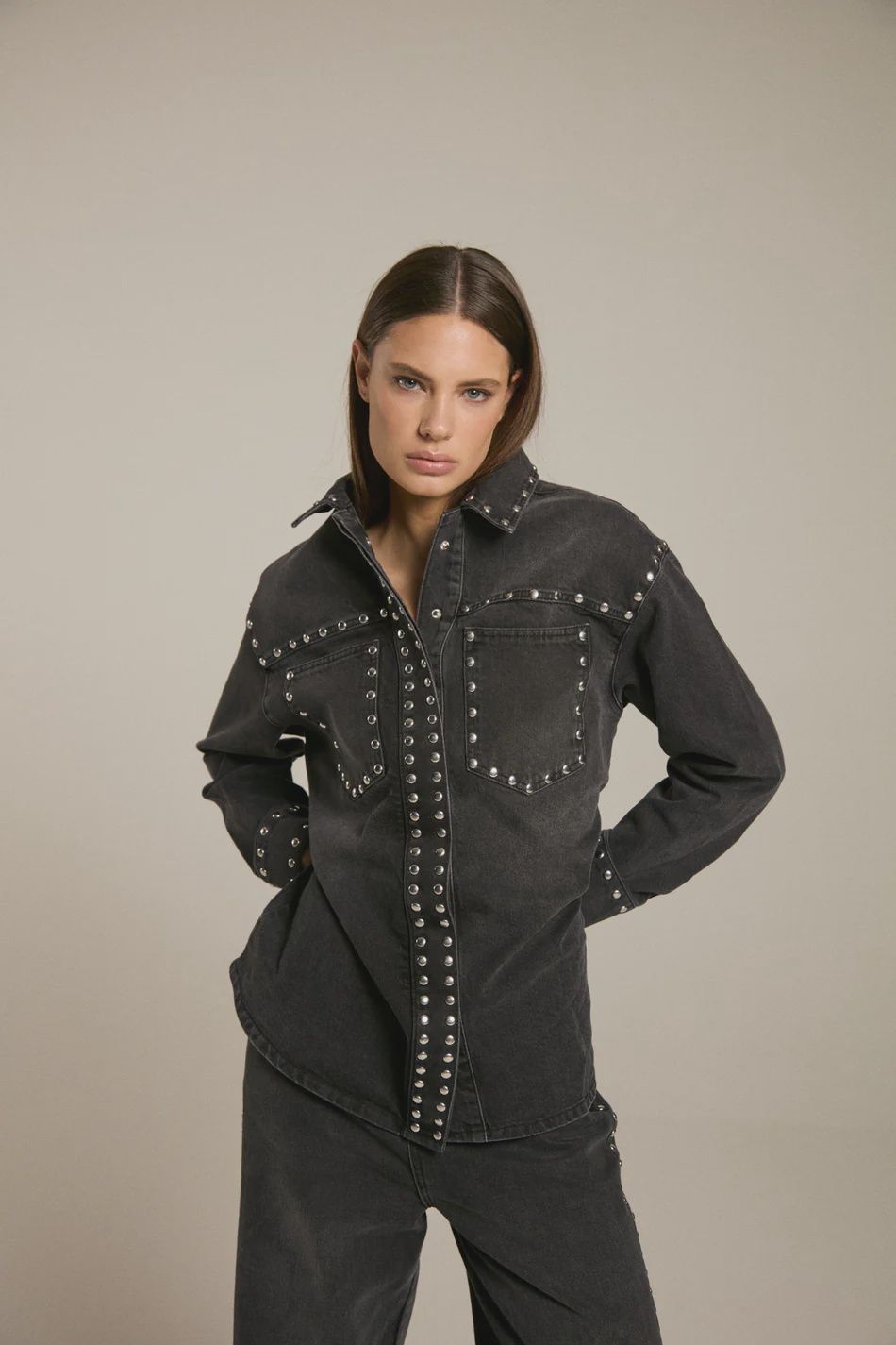 Denim jack with studs