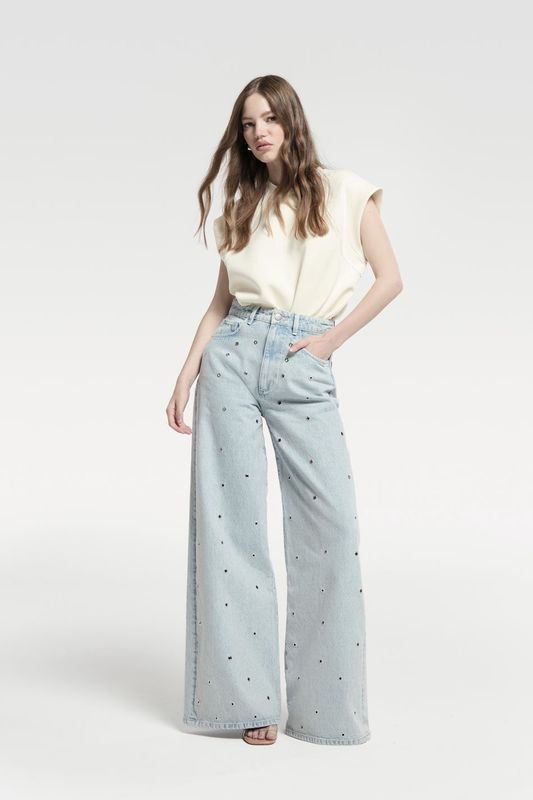Palazzo jeans with eyelets
