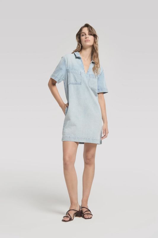 Denim shirt dress with V-neck