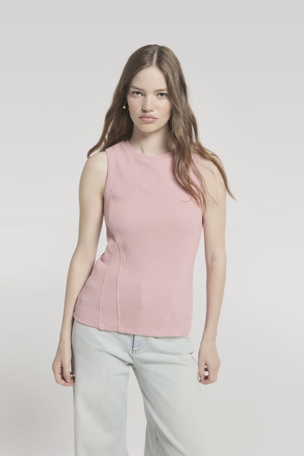 Detailed Sleeveless Rib Top