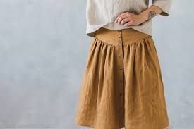 Linen Skirt, Color: Yellow, Size: M