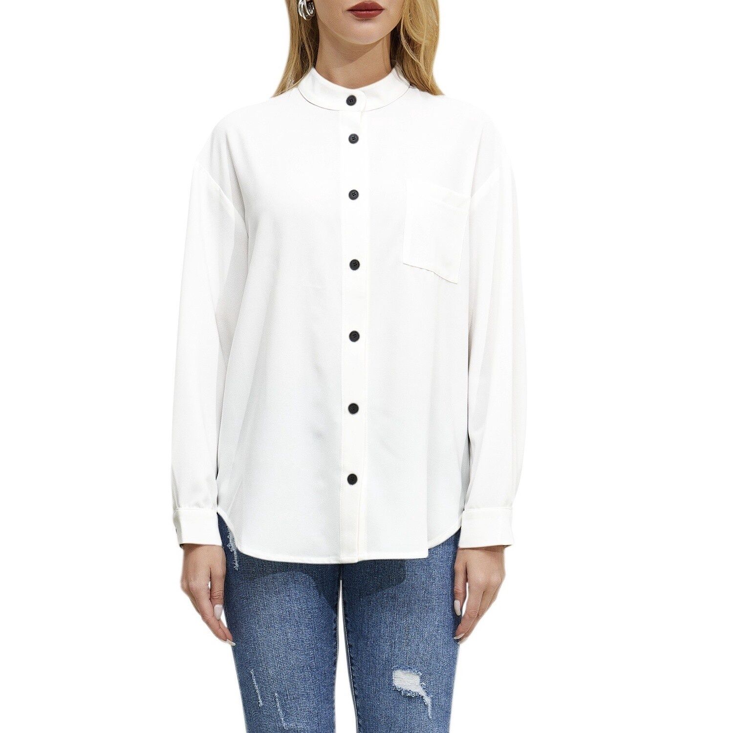 Long Sleeve Button Up - White, Size: Small