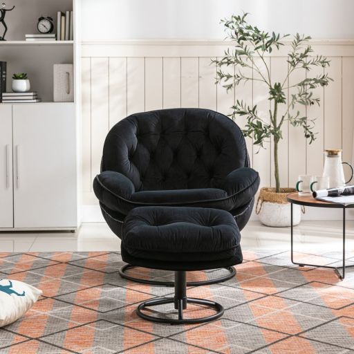 Black Accent Chair with Ottoman