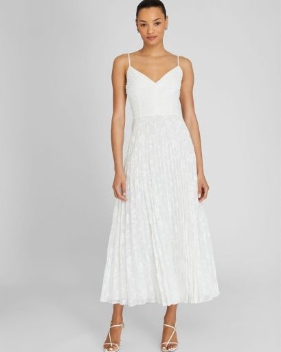 Sleeveless Pleated Midi Dress, Colour: JACQUARD WHITE, Size: 00