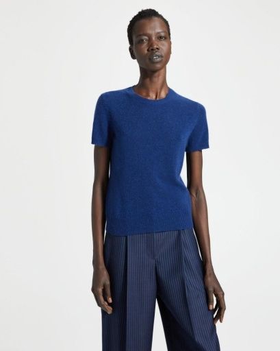 FEATHER CASHMERE SWEATER TEE, Colour: SAPPHIRE, Size: XS