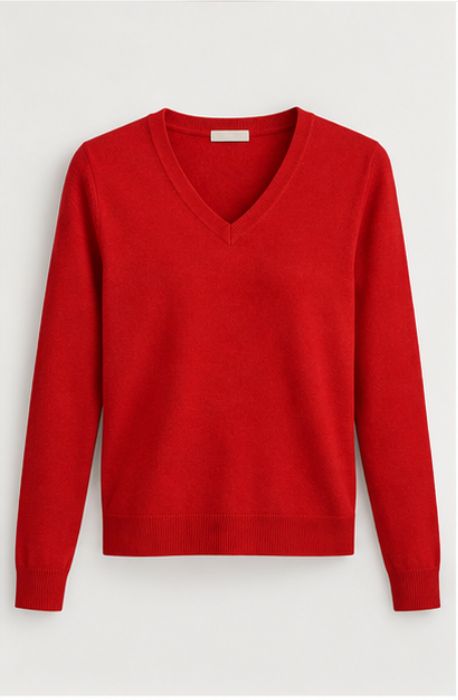 Classic Red V-Neck Cotton Sweater
