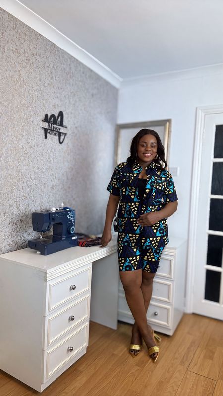 Two Piece short outfit with collared neck(Ankara print ).
