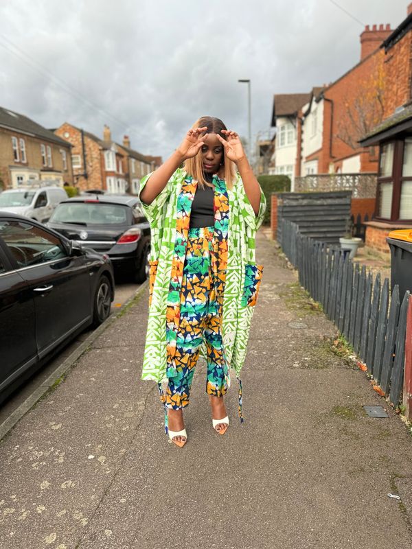 Two Piece Adire kimono top and trouser Set outfit