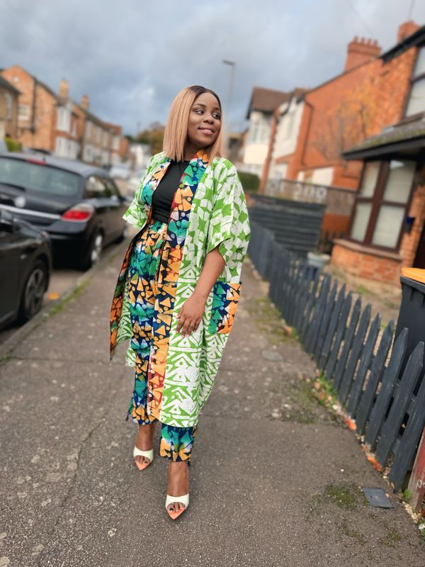 Two Piece Adire kimono top and trouser Set outfit